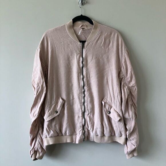 Free PEOPLE - Ruched Linen Bomber Jacket - Picture 2 of 8